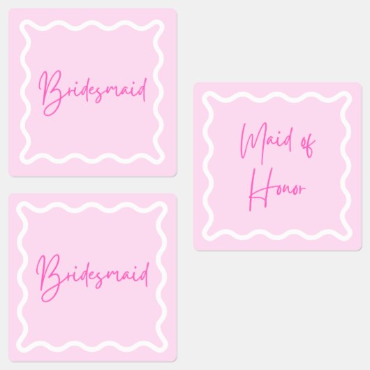 ピンクの波状の美的な花嫁メイドとメイド・オブ・オーナー（花嫁付き添い人） ラベル (グループ)