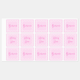 ピンクの波状の美的な花嫁メイドとメイド・オブ・オーナー（花嫁付き添い人） ラベル