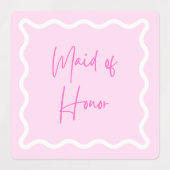 ピンクの波状の美的な花嫁メイドとメイド・オブ・オーナー（花嫁付き添い人） ラベル (デザイン2)