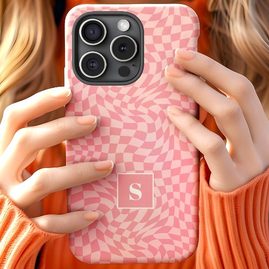 ピンクの波状チェックモノグラム Case-Mate iPhoneケース