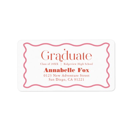 ピンクの波状フレームトレンディー卒業アドレス ラベル (正面)