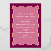 ピンクの波状フレームモダン、休日、家族のフォトカード 箔シーズンカード (裏面)