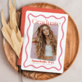 ピンクの波状フレーム写真の卒業発表 招待状