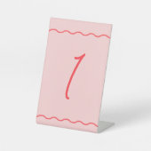 ピンクの波状レトロ結婚のテーブル番号 台座サイン (正面)