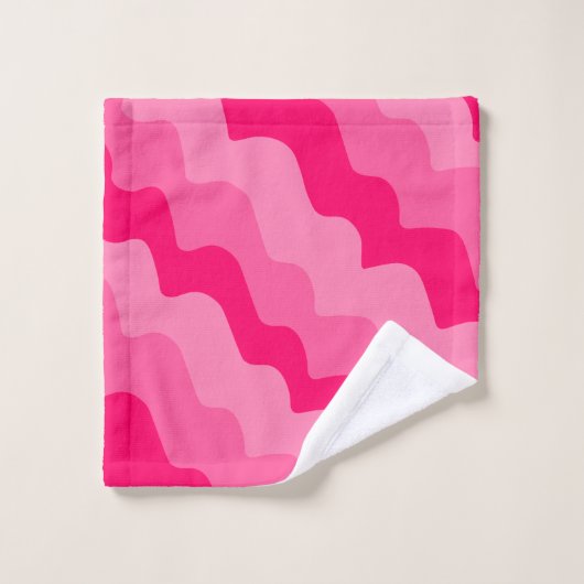 ピンクの波状海波のグラデーション バスタオルセット (ウォッシュタオル)