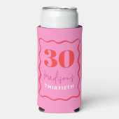 ピンクの波状30th誕生日パーティー スリム缶クーラー (Seltzer正面)