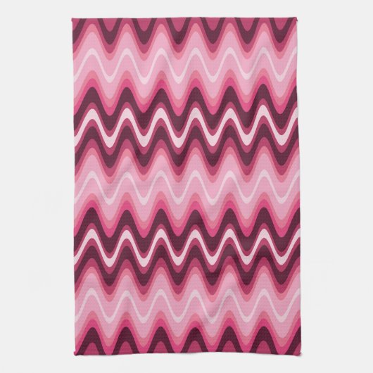 ピンクの波 キッチンタオル (縦)