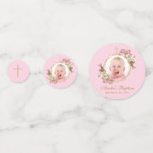 ピンクの洗礼の少女の写真 花幾何学的なラン コンフェッティ (裏面)