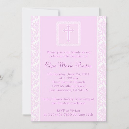 ピンクの洗礼/クリスマス 誕生の招待状 招待状 (正面)