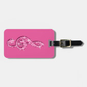 ピンクの派手なきらめく音楽ノート ラゲッジタグ (正面横)