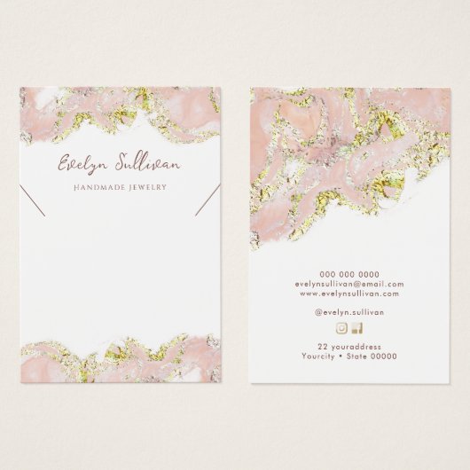 ピンクの流体大理石のネックレス表示カード (正面&裏面)