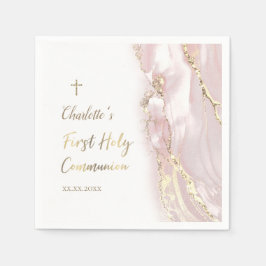 ピンクの流体大理石ファースト・コミュニオン スタンダードカクテルナプキン