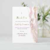 ピンクの流体大理石 初領聖体 感謝 招待状 (スタンド正面)