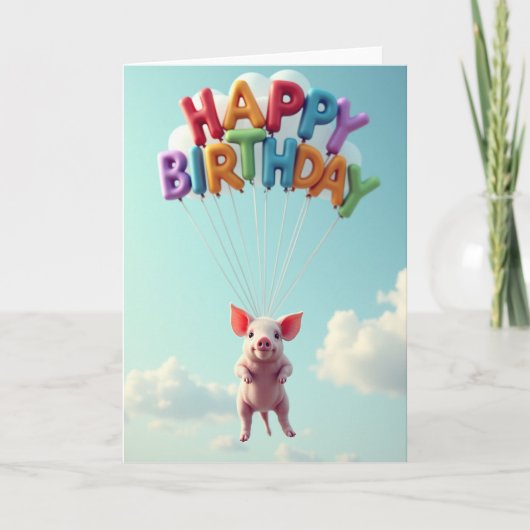 ピンクの浮遊する誕生日カード カード (正面)