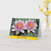 ピンクの浮遊《植物》スイレンのはすバースデー・カード カード (黄色い花)