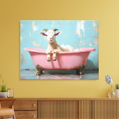 ピンクの浴槽に入ったヤギ キャンバスプリント (インサイチュ (リビング))