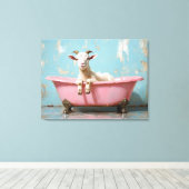 ピンクの浴槽に入ったヤギ キャンバスプリント (インサイチュ (ウッドフロア))