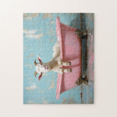 ピンクの浴槽に入ったヤギ ジグソーパズル (縦)