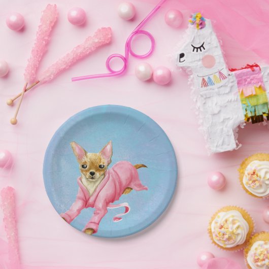 ピンクの浴衣の紙のパーティーのプレートのチワワ ペーパープレート (パーティー)