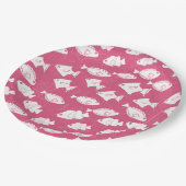ピンクの海で泳ぐ白魚 ペーパープレート (アングル)