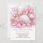 ピンクの海のシェル楽しい牧草地の赤ちゃんシャワー 招待状 (正面)