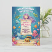 ピンクの海の人魚 10歳の誕生日パーティー 招待状 (スタンド正面)