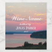 ピンクの海の夕日の写真パーソナライズされた ワインラベル (シングルラベル)