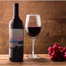 ピンクの海の夕日の写真パーソナライズされた ワインラベル