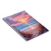 ピンクの海の夕焼けビーチの水彩画 ノートブック (右側)