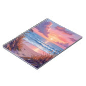 ピンクの海の夕焼けビーチの水彩画 ノートブック (左側)