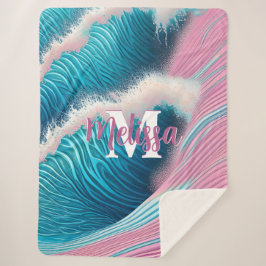ピンクの海の水モノグラム シェルパブランケット