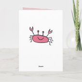 ピンクの海の生き物 カニの殻の女の子の誕生日写真 カード (裏面)