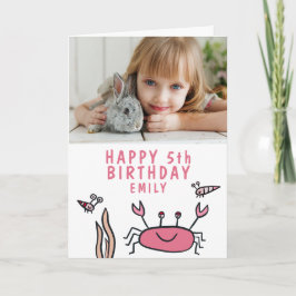 ピンクの海の生き物 カニの殻の女の子 誕生日写真 カード