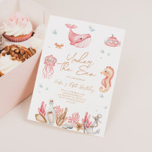 ピンクの海の誕生日招待状