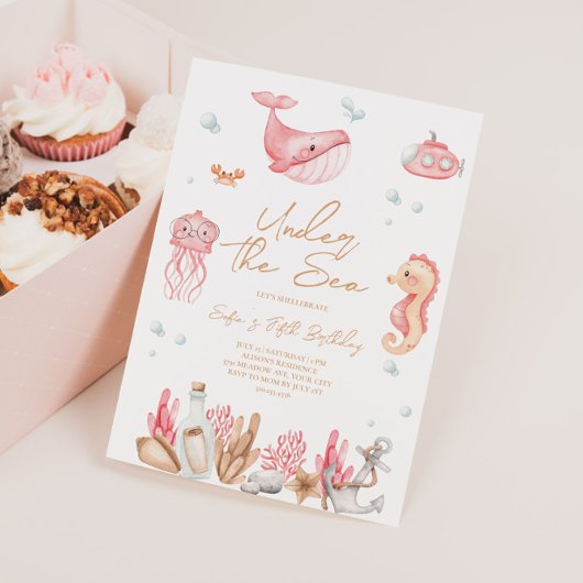 ピンクの海の誕生日招待状 招待状
