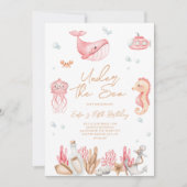 ピンクの海の誕生日招待状 招待状 (正面)