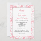 ピンクの海の貝、ヒトデ双子のベビーシャワー 招待状 (正面)