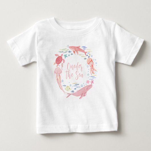 ピンクの海の1歳の誕生日 ベビーTシャツ (正面)