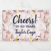 ピンクの海ミニに海軍と黄色の帆船 スパークリングワインラベル (シングルラベル)