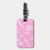 ピンクの海図解入りの、写真付きの貝 ラゲッジタグ (正面縦)