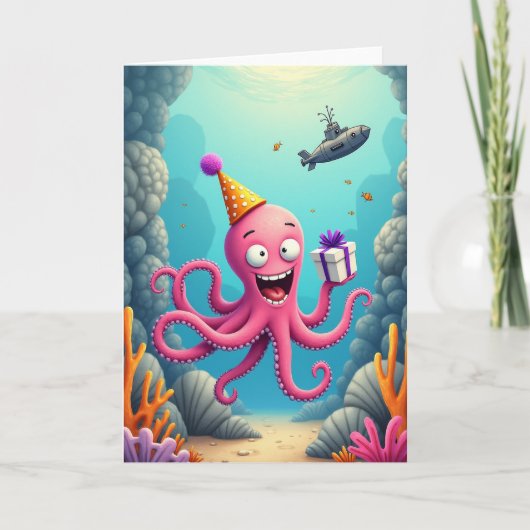 ピンクの海洋生物の誕生日カード カード (正面)