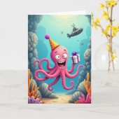 ピンクの海洋生物の誕生日カード カード (黄色い花)