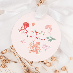 ピンクの海生き物の誕生日パーティー フェイバータグ