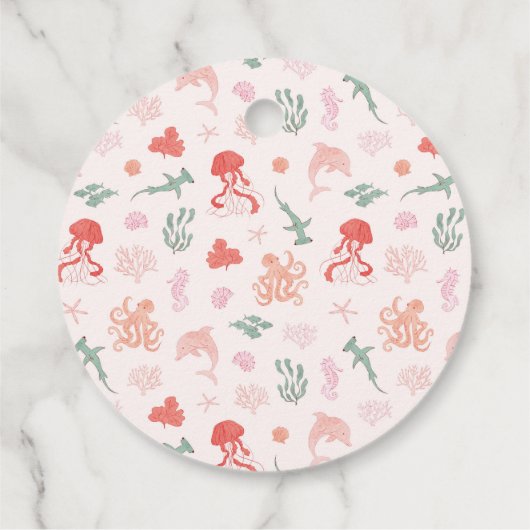 ピンクの海生き物の誕生日パーティー フェイバータグ (裏面)