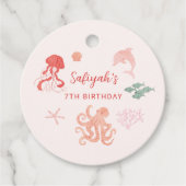 ピンクの海生き物の誕生日パーティー フェイバータグ (正面)