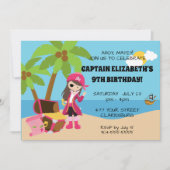 ピンクの海賊の少女の誕生日パーティー 招待状 (正面)