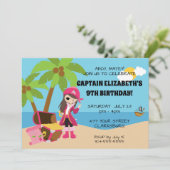 ピンクの海賊の少女の誕生日パーティー 招待状 (スタンド正面)