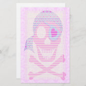 ピンクの海賊スカルによって並べられる文房具 便箋 (正面/裏面)