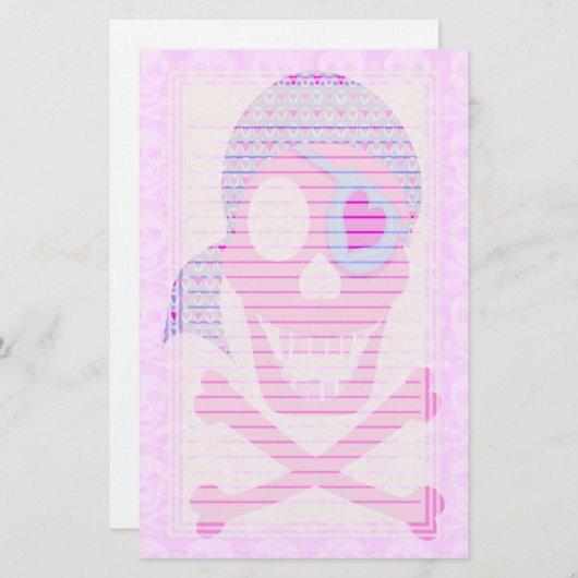 ピンクの海賊スカルによって並べられる文房具 便箋 (正面/裏面)