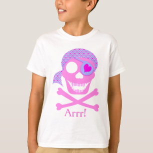 ピンクの海賊スカルの子供のワイシャツ Tシャツ